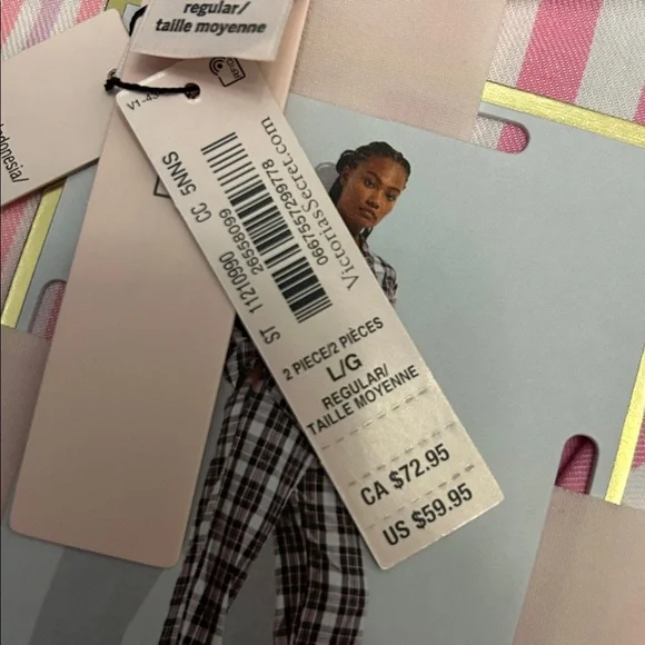 NEW Victoria's Secret Pink Striped Flannel Pajama Set Large regular - Picture 5 of 5